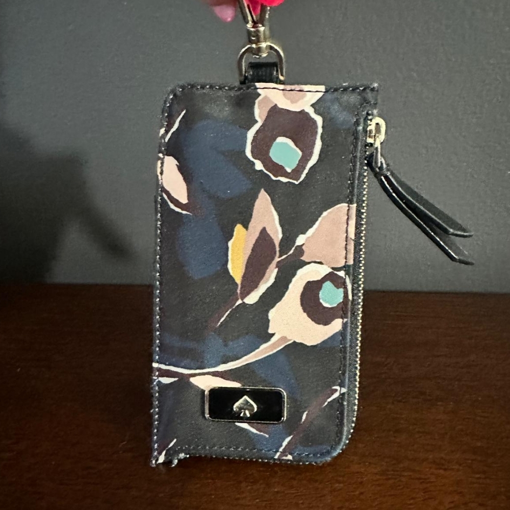 Kate Spade New York Paper Rose Floral Double Zip Pouch Card Holder